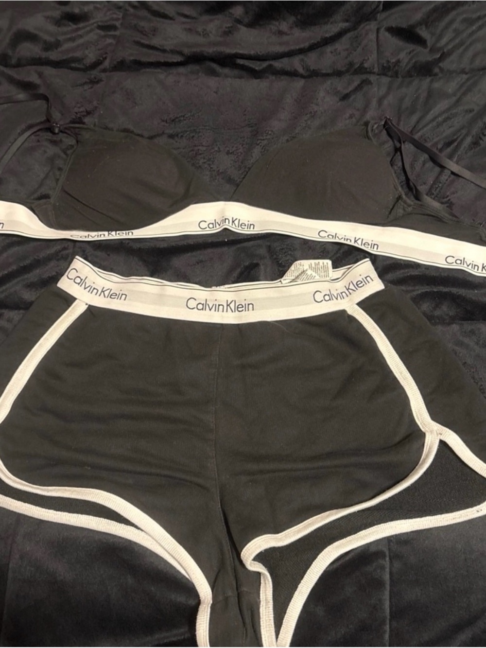 Calvin Klein Black Bra and Shorts Set with White Logo Trim